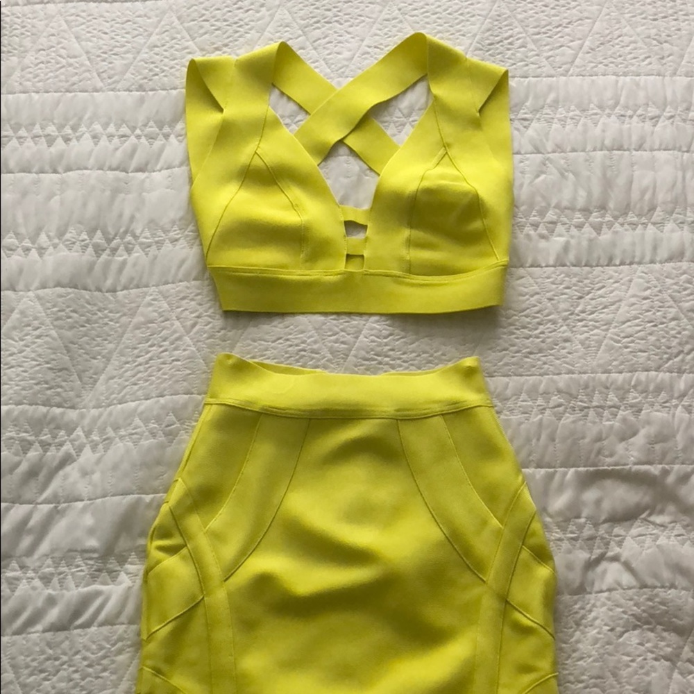Bright yellow two piece bandage set (top & skirt)